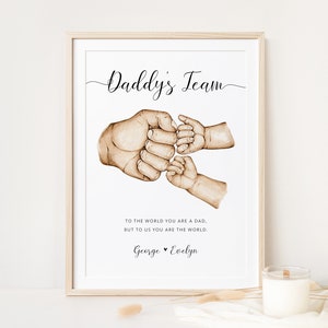 Personalised Father and Children Family Hands Printable Wall Art | Daddy’s Team Print, Gift for Dad, Custom Family Print | Digital Download