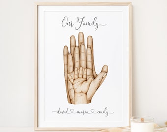 Personalised Family Printable Wall Art | Watercolour Family Hands Sketch, Our Family Print, Angel Baby, Rainbow Baby | Digital Download