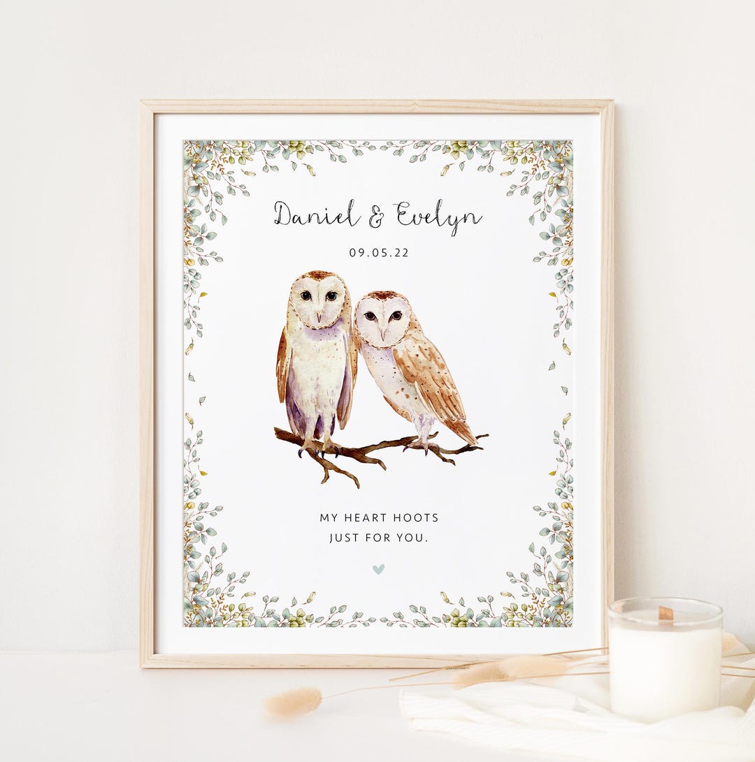 Personalised Rustic Owl Couple Printable Wall Art | Digital Download - Etsy