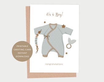 PRINTABLE It's a Boy Card, Newborn Boy, Baby Boy Greeting Card, INSTANT DOWNLOAD