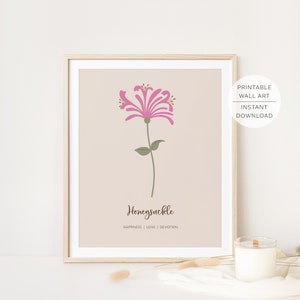 HONEYSUCKLE June Birth Month Flower Printable Wall Art, Honeysuckle Flower meaning, Modern, Minimalist Art | INSTANT DOWNLOAD