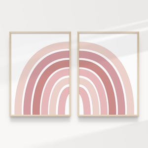 Pink Half Rainbow Printable Wall Art, Set of 2, Boho Nursery Wall Art, Kids Room Decor, Rainbow Print, BHRR3 INSTANT DOWNLOAD