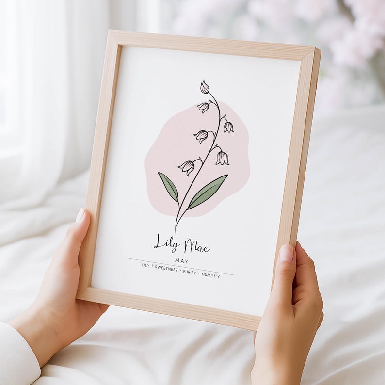 Personalised Birth Month Flower Printable Wall Art, Name Print, Birth Stats Poster | Digital Download image 3