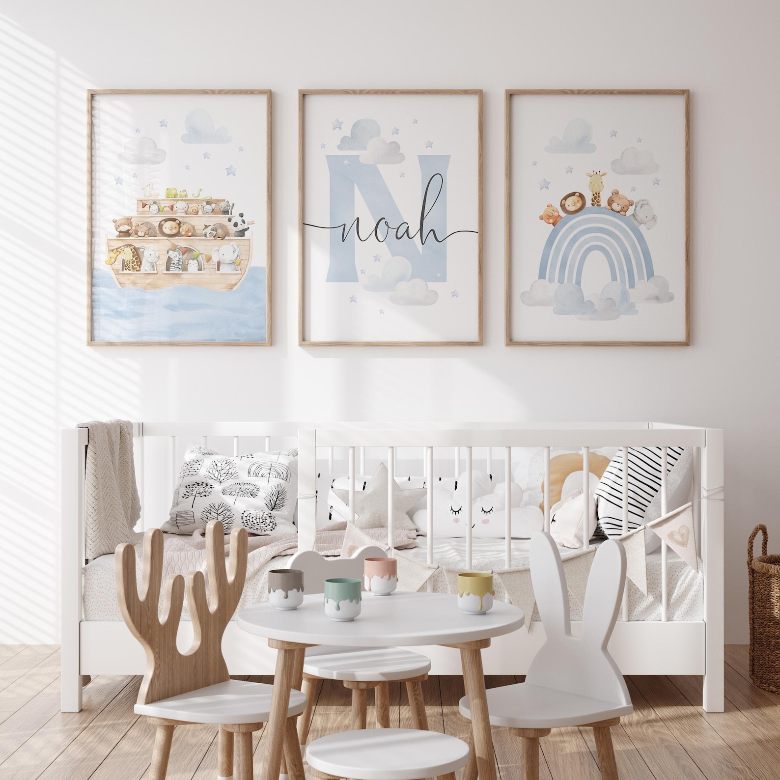 Personalised Noah’s Ark Nursery Printable Wall Art, Set of 3, Safari ...