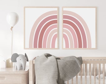 Pink Half Rainbow Printable Wall Art, Set of 2, Boho Nursery Wall Art, Kids Room Decor, Rainbow Print, INSTANT DOWNLOAD