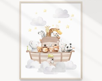 Arche Noah Druckbare Wandkunst, Safari Tiere Kinderzimmer Dekor, Beige Neutrale Kinderzimmer Wandkunst, Kinderzimmer Kunstdruck | SOFORTIGER DOWNLOAD