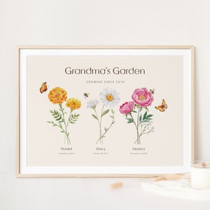 Personalised Watercolour Birth Month Flower Printable Wall Art Grandma's Garden, Family Garden, Mother's Day Gift Digital Download image 8