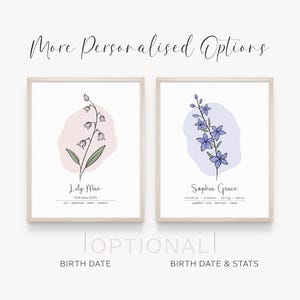 Personalised Birth Month Flower Printable Wall Art, Name Print, Birth Stats Poster | Digital Download image 4