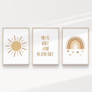 BOHO You Are My Sunshine Printable Wall Art, Set of 3, Sun Rainbow, Gender Neutral Nursery Decor, Playroom BHSH3 INSTANT DOWNLOAD