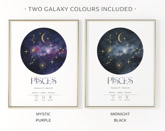PISCES Printable Wall Art, Zodiac Star Sign Poster, Astrology
