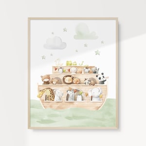 Arche Noah Wandkunst, Baby Tiere Kinderzimmer Dekor, Grüne Kinderzimmer Wandkunst, Kinderzimmer, Arche Noah Kunstdruck | SOFORTIGER DOWNLOAD