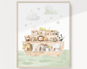Arche Noah Wandkunst, Baby Tiere Kinderzimmer Dekor, Grüne Kinderzimmer Wandkunst, Kinderzimmer, Arche Noah Kunstdruck | SOFORTIGER DOWNLOAD