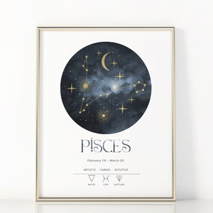 PISCES Printable Wall Art, Zodiac Star Sign Poster, Astrology Constellation Digital Art AZG22 | Instant Download