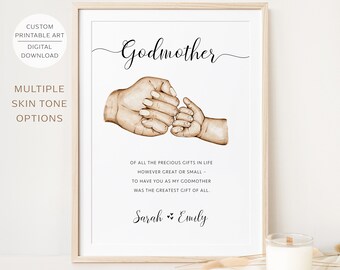 Personalised Godmother Printable Wall Art, Gift for Godparent, Gift for Godmother from Godchild, Digital Download
