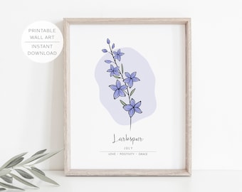 July Birth Flower  Larkspur watercolor  Purple flower tattoos Larkspur  tattoo Birth flower tattoos