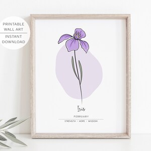 IRIS February Birth Month Flower Printable Wall Art, Modern, Minimalist, Iris Flower meaning | INSTANT DOWNLOAD