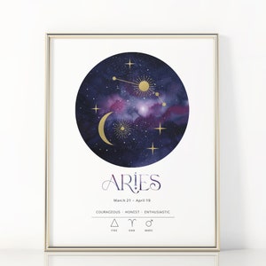 ARIES Printable Wall Art, Zodiac Star Sign Poster, Astrology Constellation Digital Art AZG22 | Instant Download