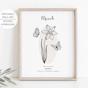 March Birth Flower DAFFODIL Printable Wall Art | Daffodil Flower meaning | Modern Minimalist Line Art | Instant Download