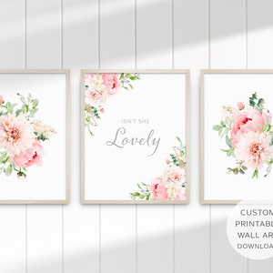 Floral Ash Pink Printable Wall Art, Pink Floral Girls Room, Butterflies Roses Print, Girls Room Print, Girls Wall Art, INSTANT DOWNLOAD