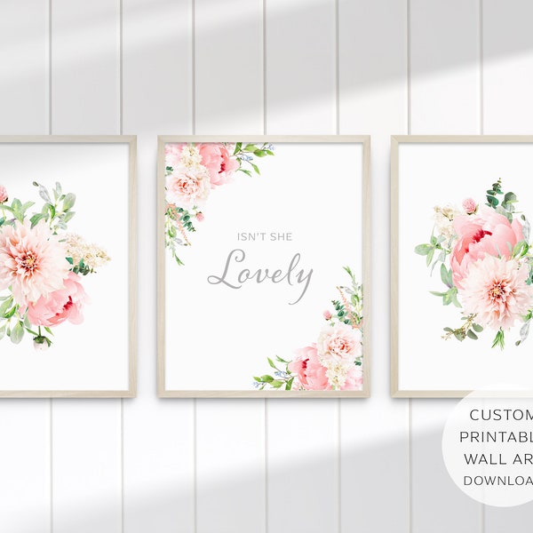 Floral Ash Pink Printable Wall Art, Pink Floral Girls Room, Butterflies Roses Print, Girls Room Print, Girls Wall Art, INSTANT DOWNLOAD