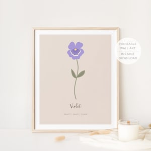 VIOLET February Birth Month Flower Printable Wall Art, Violet Flower meaning, Modern Minimalist Art | INSTANT DOWNLOAD