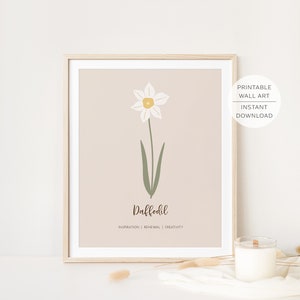 DAFFODIL March Birth Month Flower Printable Wall Art, Daffodil Flower meaning, Modern Minimalist Art | INSTANT DOWNLOAD