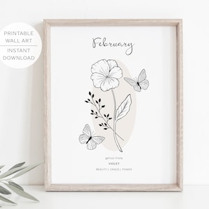February Birth Flower VIOLET Printable Wall Art | Violet Flower meaning | Modern Minimalist Line Art | Instant Download