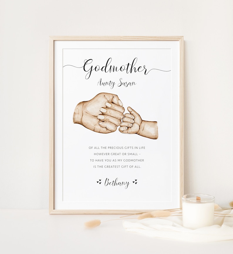 Personalised Godmother Printable Wall Art Gift for Godparent, Gift for Godmother from Godchild Digital Download image 1