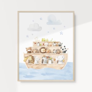 Arche Noah Kunst Druck, Baby Tiere Kinderzimmer Dekor, Blaue Kinderzimmer Wandkunst, Kinderzimmer, Arche Noah Kunstdruck | SOFORTIGER DOWNLOAD