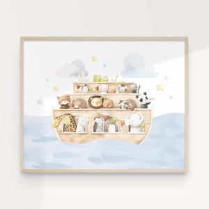 Arche Noah Kunst Druck, Baby Tiere Kinderzimmer Dekor, Blaue Kinderzimmer Wandkunst, Kinderzimmer, Arche Noah Kunstdruck | SOFORTIGER DOWNLOAD
