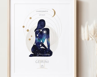 GEMINI Goddess of AIR, She is Gemini, Zodiac Star Sign Poster, Astrology Constellation Digital Art, Printable Wall Art, Instant Download