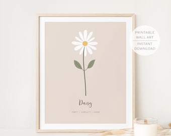 DAISY april geboortemaand bloem afdrukbare muurkunst, betekenis madeliefje bloem, moderne minimalistische kunst | DIRECT DOWNLOADEN