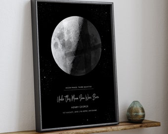 Custom Moon Phase Birth Poster Printable Wall Art | New Baby Gift, Baby Name Print, Night You Were Born Moon Phase Print  | Digital Download