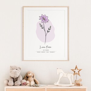 Personalised Birth Month Flower Printable Wall Art, Name Print, Birth Stats Poster | Digital Download image 7