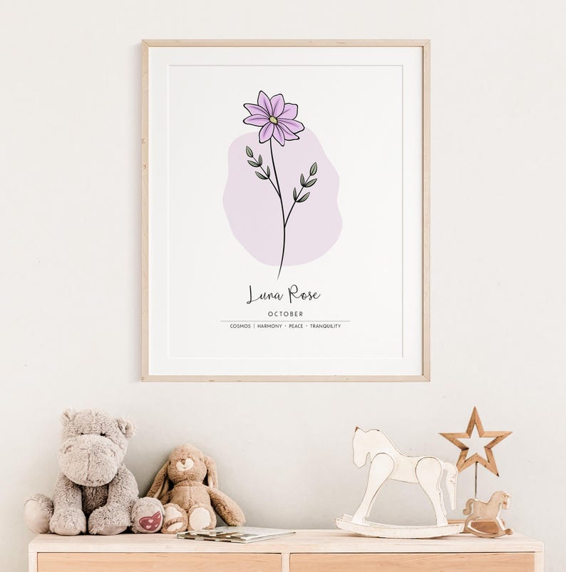 Personalised Birth Month Flower Printable Wall Art, Name Print, Birth Stats Poster | Digital Download image 7