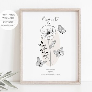 August Birth Flower POPPY Printable Wall Art | Poppy Flower meaning | Modern Minimalist Line Art | Instant Download