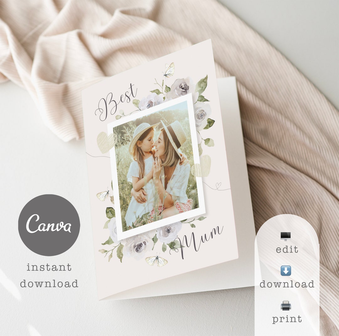 Editable Mother's Day Card 5x7 Inch Folded Canva Card Template, White ...