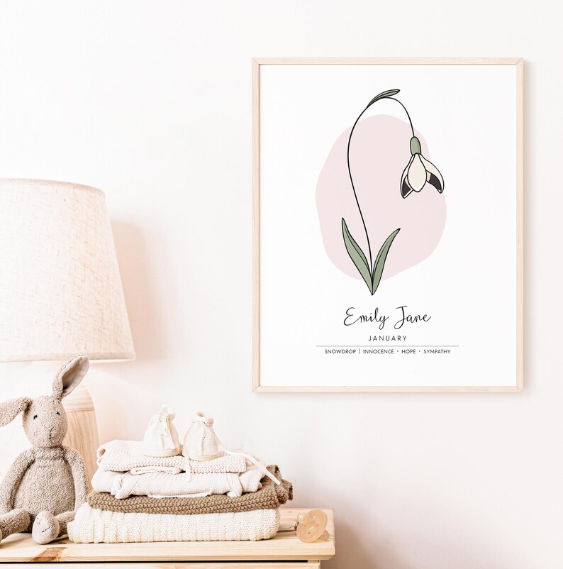Personalised Birth Month Flower Printable Wall Art, Name Print, Birth Stats Poster | Digital Download image 8