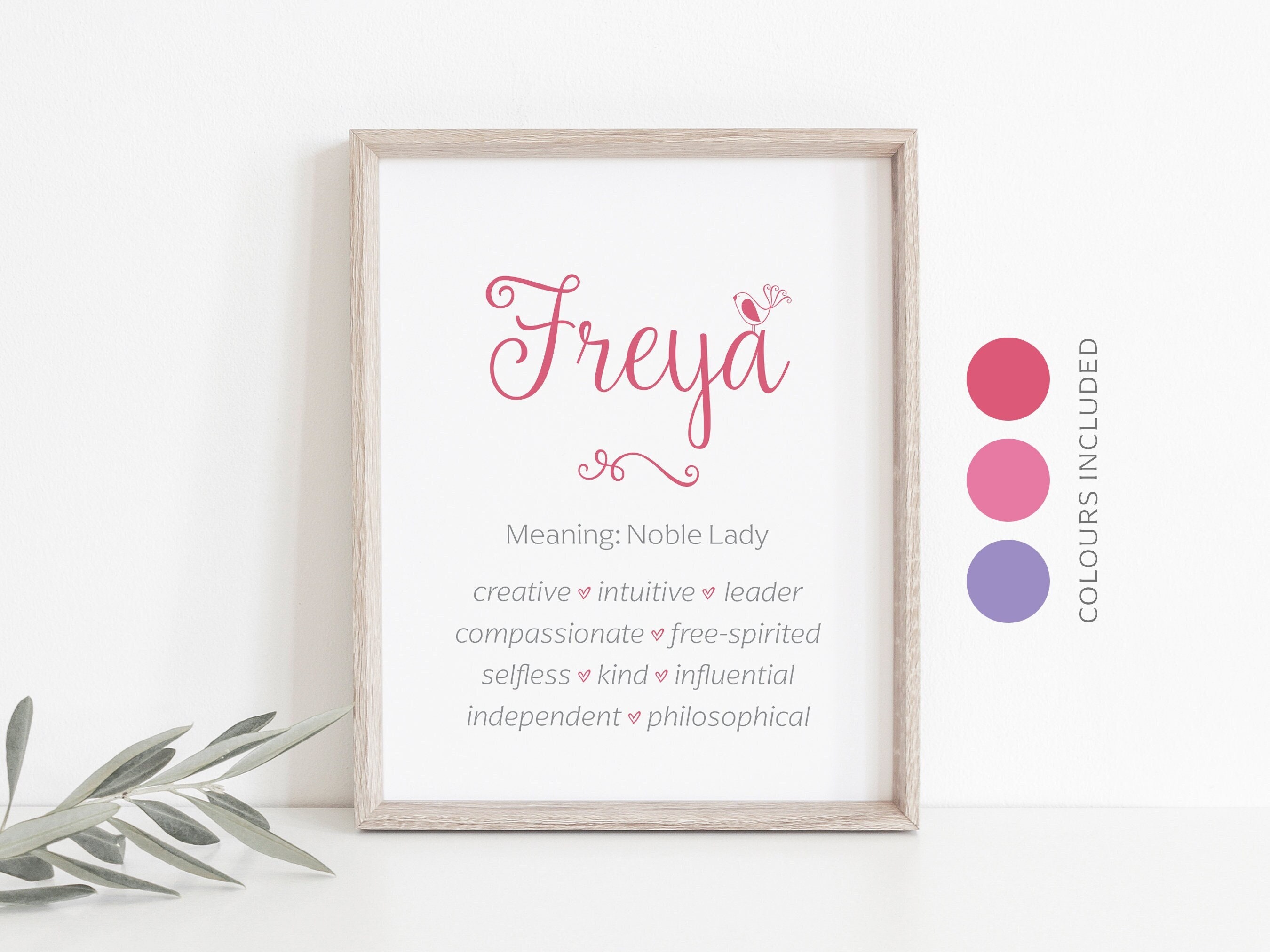 FREYA Name Meaning Printable Wall Art, Character Traits, Strengths, Talents | Name Numerology Meaning INSTANT DOWNLOAD