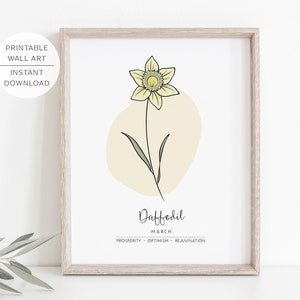 DAFFODIL March Birth Month Flower Printable Wall Art, Modern, Minimalist, Daffodil Flower meaning | INSTANT DOWNLOAD