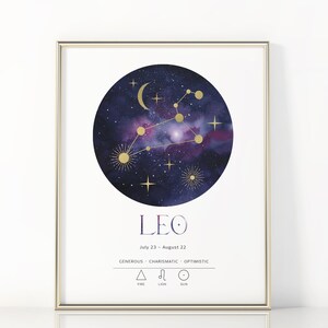 LEO Printable Wall Art, Zodiac Star Sign Poster, Astrology Constellation Digital Art AZG22 | Instant Download