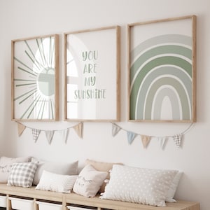 BOHO You Are My Sunshine Printable Wall Art, Nursery Art, Set of 3, Sun Rainbow, Neutral Nursery Decor, Playroom BHSS3, INSTANT DOWNLOAD
