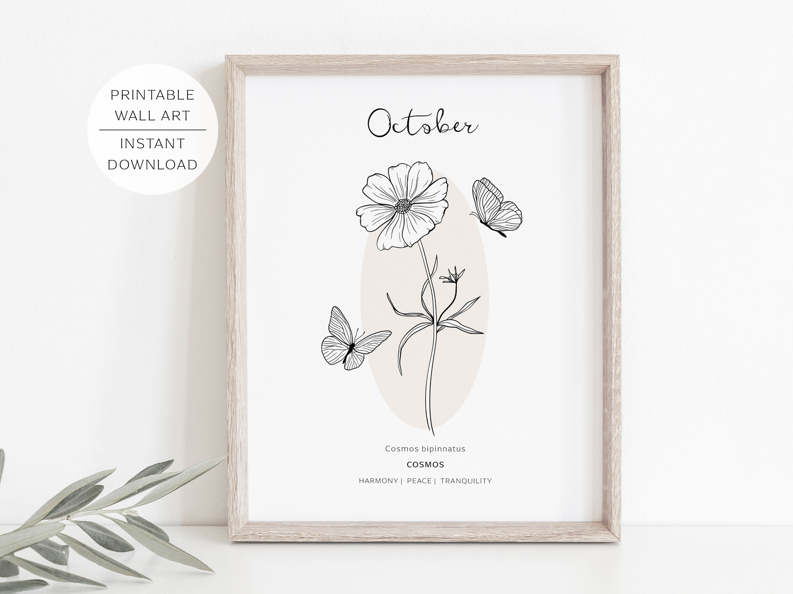 October Birth Flower COSMOS Printable Wall Art | Cosmos Flower meaning | Modern Minimalist Line Art | Instant Download
