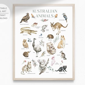 Tableau animal australien imprimable art mural koala, kangourou, kookaburra, wombat, art mural pour chambre d'enfant, art pour chambre d'enfants, salle de jeux | TÉLÉCHARGEMENT IMMÉDIAT