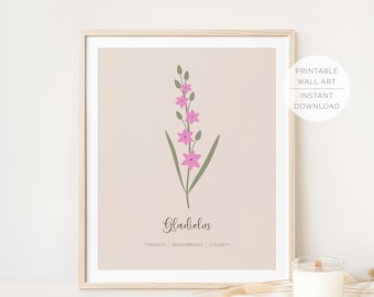 August Birth Flower Gladiolus Printable, Floral Wall Art | Instant Download
