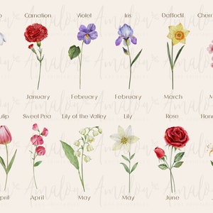 Personalised Watercolour Birth Month Flower Printable Wall Art Grandma's Garden, Family Garden, Mother's Day Gift Digital Download image 9