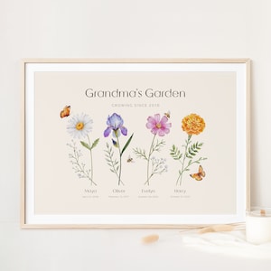 Personalised Watercolour Birth Month Flower Printable Wall Art | Grandma's Garden, Family Garden, Mother's Day Gift | Digital Download