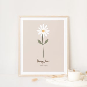 Arte de pared imprimible con flores personalizadas del mes de nacimiento / Impresión con nombre de flor de nacimiento, regalo de bautismo, regalo de cumpleaños, impresión de nacimiento / descarga digital