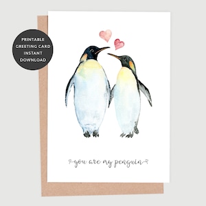 AFDRUKBARE You Are My Penguin-wenskaart, kaart van 5 x 7, pinguïnpaar, dwergpapegaaien, schattige valentijnskaart | DIRECT DOWNLOADEN