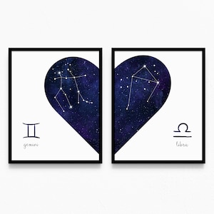 COUPLES Star Sign Constellations | Personalised ZODIAC Printable Wall Art | Astrology Horoscope Anniversary Gift | Digital Download